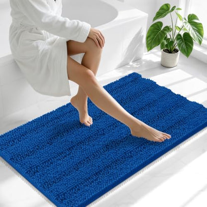 Smiry Thick Chenille Bathroom Runner Rugs 44x24, Bath Mat, Deep Navy Blue