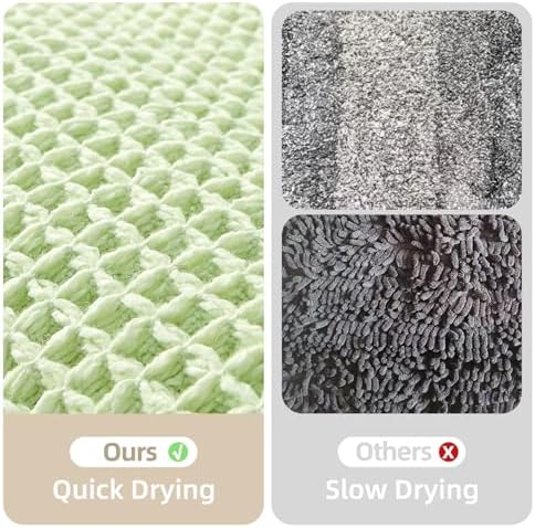 TYUU Waffle Runner Rug Bathroom, Long Boho Bath Mat, 60x24 Pale Green
