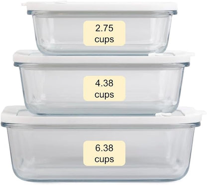 Sio GLASS storage containers with GLASS lids, NO PLASTIC, Set of 3, Airtight Small Medium Large for Food Meal Prep, Silcone Bowl Container (White)