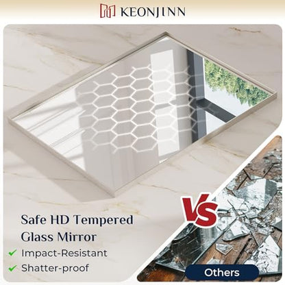 Keonjinn 55x36 Inch Nickel Bathroom Mirror for Over Sink, Rectangular