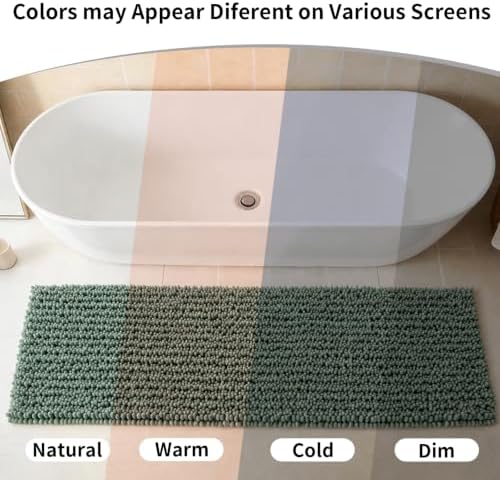 Disolla Sage Green Bathroom Runner Rug 24x55 Inch - Long Chenille Bath Mat, Extra Soft Shaggy Plush Absorbent Runner, Non-Slip Washable Rug for Tub, Bedside and Kitchen