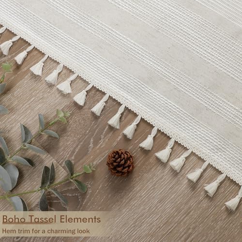 OVZME Linen Boho Stall Shower Curtain, Narrow Soft Fabric Striped Textured Bathroom Shower Curtain with Tassel, Modern Farmhouse Machine Washable Bath Decor, Linen, 36Wx72L Inches