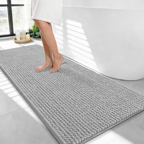 OLANLY Thick Chenille Bathroom Runner Rugs Mats 44x24, Light Grey