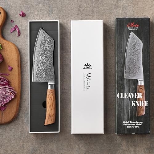 Wakoli EDIB Pro Cai Dao Knife – Japanese Style Chef Knife | 7-Inch Genuine Damascus Steel Blade with VG10 Core | Ergonomic Pakkawood Handle | Professional Kitchen Tool in Gift Box