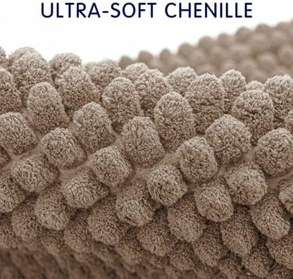 SUBRTEX Bathroom Rugs, 24" x 44" Chenille Bath Rug Soft Short Plush Bath Mat Soft Shower Mat Water Absorbent Shower Mat Quick Dry Machine Washable, Taupe