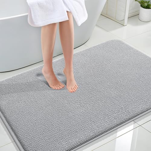 OLANLY Memory Foam Large Bathroom Rug 47x32, Absorbent Bath Mat, Light Grey