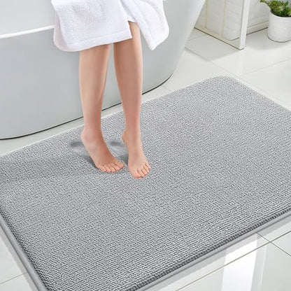 OLANLY Memory Foam Large Bathroom Rug 47x32, Absorbent Bath Mat, Light Grey