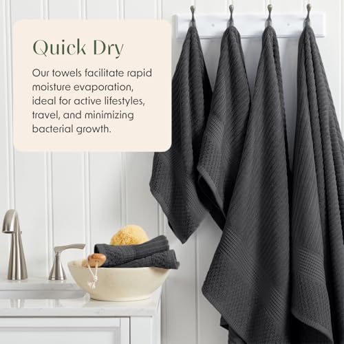 Springtree Home 100% Cotton Bath Towel Set | 4-Pack | Textured | Black