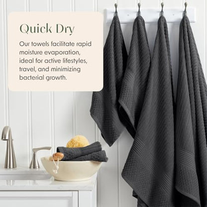 Springtree Home 100% Cotton Bath Towel Set | 4-Pack | Textured | Black
