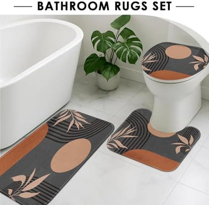 Bathroom Sets with Shower Curtain and Rugs, 4 Pcs, Boho Mid Century