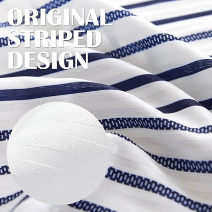 jinchan Small Stall Shower Curtain 48x72 inches Navy Blue and White Modern Farmhouse Striped Waterproof Fabric Shower Curtains for Bathroom with 7 Hooks Machine Washable
