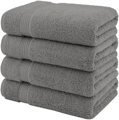 American Veteran Towel, 100% Cotton Turkish Bath Towels for Bathroom 4 Pack, 27x54 Extra Large Premium Soft Drying Bathroom Towels, Light Grey