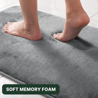 H.VERSAILTEX Kitchen Mat 2 PCS Non Slip Memory Foam Flannel Velvety Kitchen Runner Rug Set for Floor Standing Rugs (47" x 17" + 24" x 17", Grey)