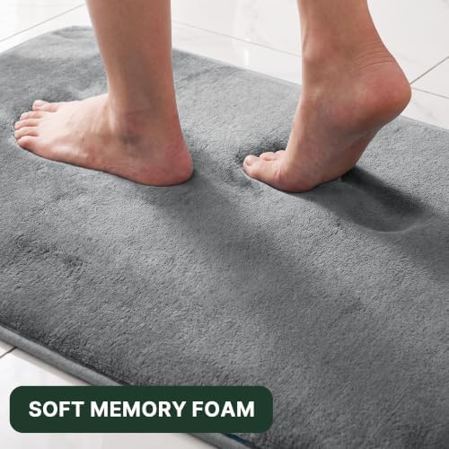 H.VERSAILTEX Bath Mat Memory Foam Set Bathroom Rug Set Flannel Velvety Bath Mat Luxury Extra Soft and Absorbent Non Slip Rugs for Bathroom/Bedroom Washable(Curved Set 20"x 32" Plus 20"x 20"U, Grey)