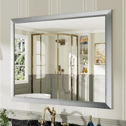 Briivue Bathroom Wall Mirror, Silver Brushed Nickel Metal Frame, 40x32 Inch