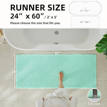 TYUU Waffle Runner Rug Bathroom, Long Boho Bath Mat, 60x24 Aqua Blue
