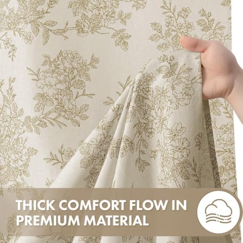 Extra Long Beige Floral Shower Curtain W72*L84 Inches Long