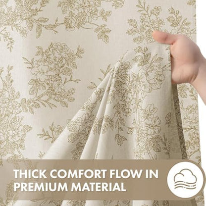 Extra Long Beige Floral Shower Curtain W72*L84 Inches Long