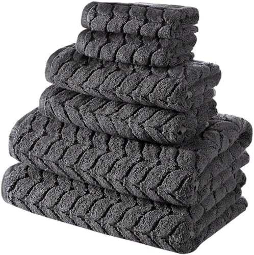 BAGNO MILANO Turkish Cotton Bath Towels, Hand Towels - Soft Plush Jacquard Collection Luxury Towels Set (Charcoal, Bath Towel Set of 2)