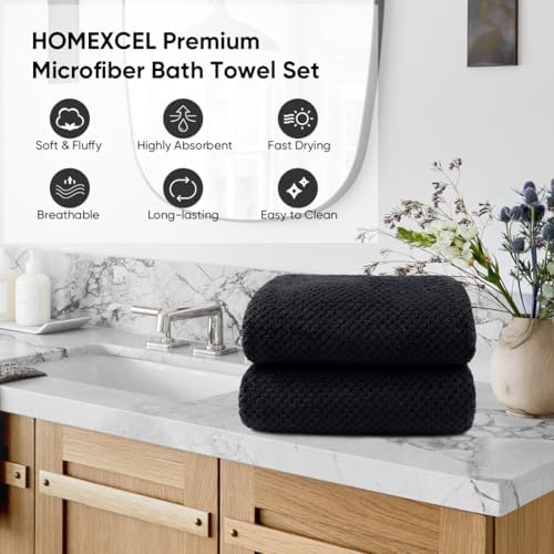 HOMEXCEL Bath Towels 2PK, Microfiber Ultra Soft Bathroom Towel, 27x54 in