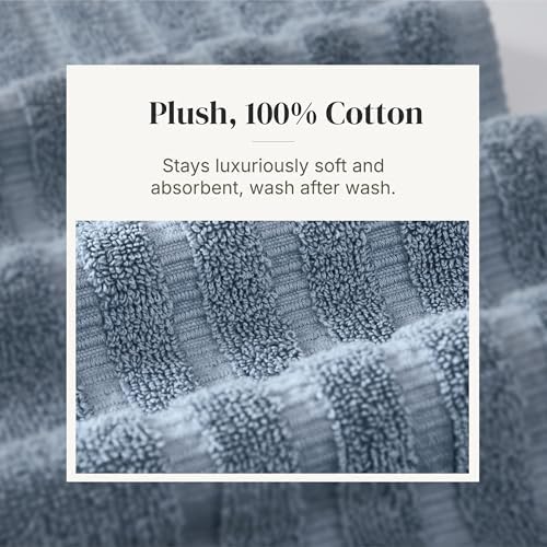 Modern Threads 6 Piece Bath Towel Set – Bathroom Set with 2 Bath Towels, 2 Hand Towels, and 2 Wash Cloths – 100% Cotton, Super Absorbent & Extra Soft – Reversible Natural Vine (Blue)