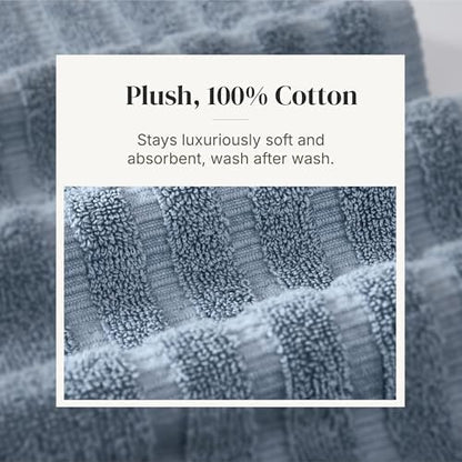 Modern Threads 6 Piece Bath Towel Set – Bathroom Set with 2 Bath Towels, 2 Hand Towels, and 2 Wash Cloths – 100% Cotton, Super Absorbent & Extra Soft – Reversible Natural Vine (Blue)