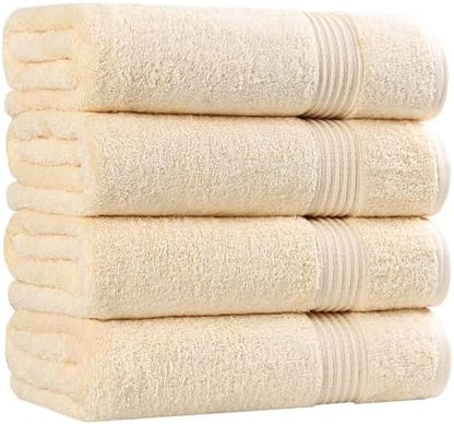Superior Egyptian Cotton 4-Piece Bath Towel Set for Shower, Bath, Spa, Resort, Hotel, Soft Body Towels, Airbnb Essentials, Apartment, Dorm, Quick Dry, Absorbent, Bathroom Basics, Canary