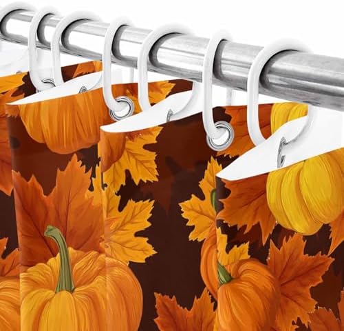 Shower Curtain Bathroom Set Thanksgiving Pumpkin Fall Orange Maple Leaf Waterproof Shower Curtains with Grommets Hooks Autumn Watercolor Leaves Privacy Bath Curtain for Bathtub Decor 72x78in