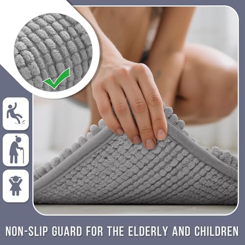 Yimobra Bathroom Runner Rugs 60"x24", Non Slip and Absorbent Bath Mat, Super Soft Water Absorbent Hallway Carpet, Machine Washable Rug for Vanity Tub Shower, Gray