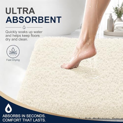 OLANLY Microfiber Bathroom Rugs 30x20, Ultra Soft Absorbent Bath Mat, White