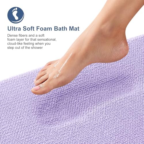 OLANLY Memory Foam Small Bathroom Rugs 24x16, Absorbent Bath Mat, Lavender
