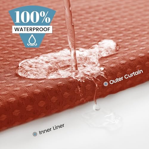 No Hook Waffle Shower Curtain with Snap in Liner Set, 71x74, Burnt Orange