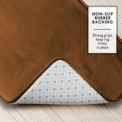 Clara Clark 2 Piece Bathroom Rugs, Velvet Memory Foam Bath Mat Set, Non-Slip Bath Rugs, Machine Wash, Dries Quickly, Ultra Soft Plush Bath Mats for Bathroom, 17 x 24 + Contour, Brown