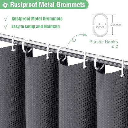 Dynamene Extra Long Waffle Shower Curtain 256GSM Fabric 72x84 Charcoal Grey
