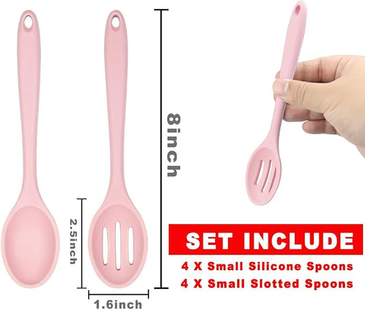 ELANE 8 Pcs Silicone Cooking Spoons Set,Mixing Spoons for Cooking Spoons for Nonstick Cookware Silicone Serving Spoons,Mixing Spoons for Cooking (Pink)