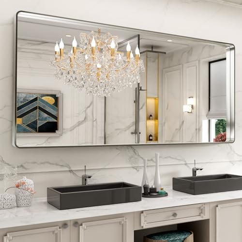 LOAAO 72X32 Inch Brushed Nickel Bathroom Mirror
