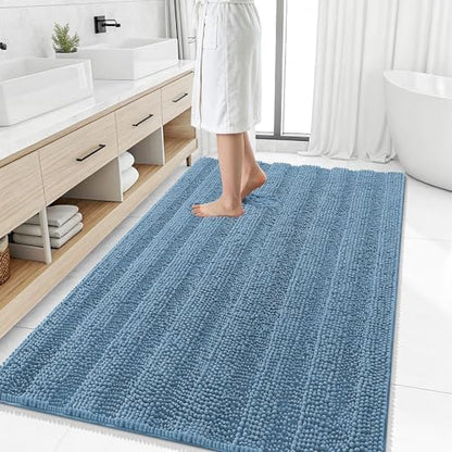 Smiry Thick Chenille Large Bathroom Runner Rugs 50x30, Bath Mat, Airy Blue