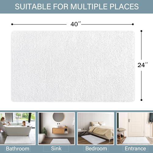 LOCHAS Luxury Bathroom Rug Shaggy Bath Mat 24 x 40 Inch, White