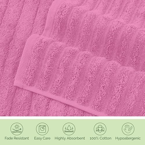 Elegant Comfort 100% Turkish Cotton Corduroy Ribbed Luxury Washcloths 6 Pack Soft 13 x 13 Inch - Higly Absorbent, Durable, Quick Dry, Spa Premium Hotel Quality for Bathroom or Travel, Light Pink