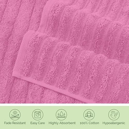 Elegant Comfort 100% Turkish Cotton Corduroy Ribbed Luxury Washcloths 6 Pack Soft 13 x 13 Inch - Higly Absorbent, Durable, Quick Dry, Spa Premium Hotel Quality for Bathroom or Travel, Light Pink