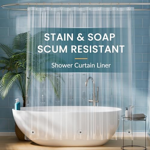Titanker Clear Shower Curtain Liner, Plastic Shower Liner PEVA 72 x 72 Lightweight Waterproof Shower Curtains for Bathroom with Magnets and Rustproof Grommets