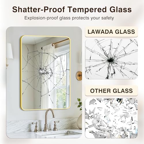 Vanity Bathroom Mirror, 30”x20” Gold Bathroom Mirror for Over Sink