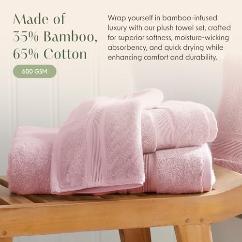 Springtree Home Luxury Bamboo Rayon Plush Bath Towel Set | 4-Pack | Pink