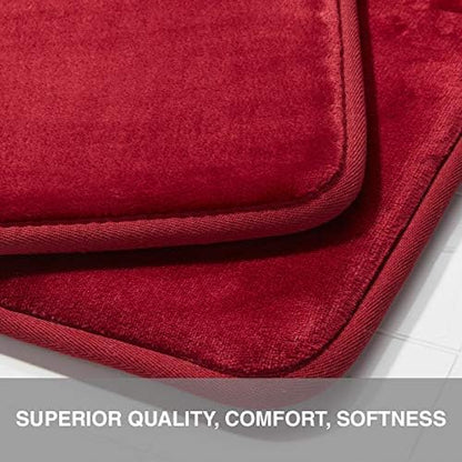 Memory Foam Bath Mat Non Slip Absorbent Super Cozy Velvet Bathroom Rug Carpet (22 inches X 36 inches, Red)