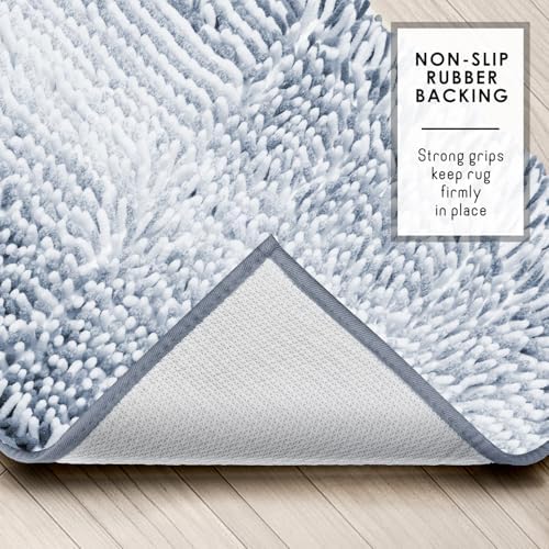 Hearth & Harbor Bathroom Rugs, Chenille Bath Mat - Machine Washable Bath Mats for Bathroom Non-Slip Backing Rubber, Quick Dry Bathroom Mat, 26 x 44 - Ombre Blue