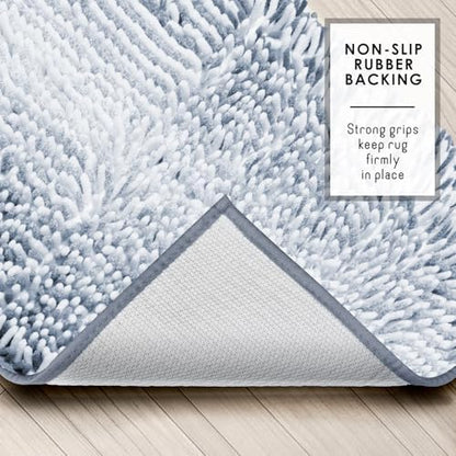Hearth & Harbor Bathroom Rugs, Chenille Bath Mat - Machine Washable Bath Mats for Bathroom Non-Slip Backing Rubber, Quick Dry Bathroom Mat, 26 x 44 - Ombre Blue