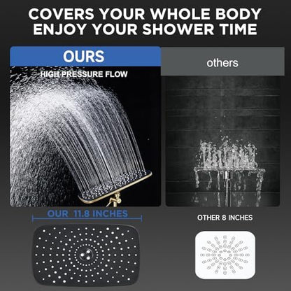 Veken Gold 11.8" High Pressure Shower Head with Handheld, Leak-Proof Design