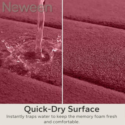 Neween Bathroom Rugs Set 2 Piece, Absorbent Memory Foam Bath Mat, Red