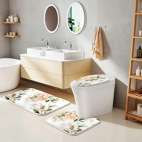 16 PCS Floral Bathroom Shower Curtain Set with Rugs 12 Metal Hooks,72 x 72"