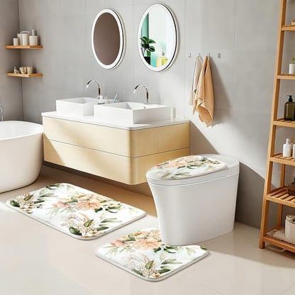 16 PCS Floral Bathroom Shower Curtain Set with Rugs 12 Metal Hooks,72 x 72"